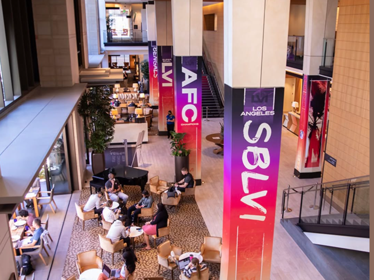 Luskin Conference Center lobby decorated for an event