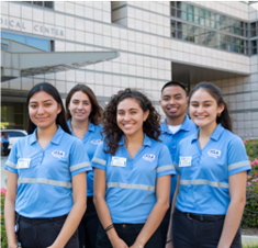 Student valet attendants in front of Ronald Reagan UCLA Medical Center