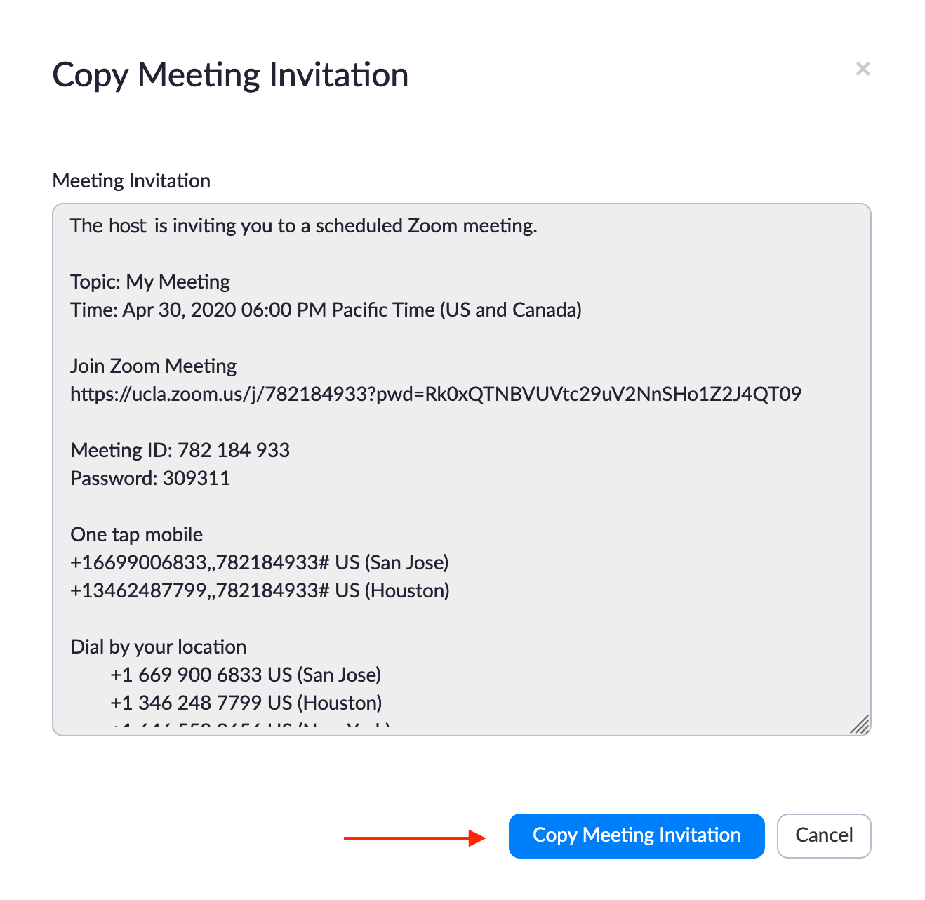 Copy the meeting invitation and post at CCLE