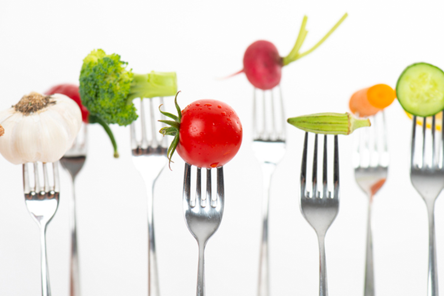 Vegetables on forks for Vegetarian and Vegan Options
