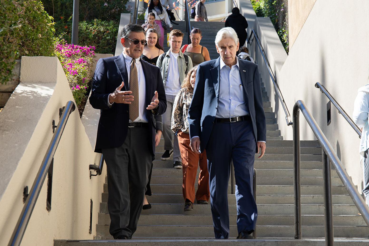 Incoming UCLA Chancellor Julio Frenk and Assistant Vice Chancellor of Housing & Hospitality, Pete Angelis tour campus housing