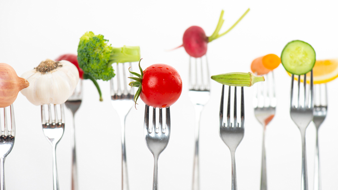 Vegetables on forks for Vegetarian and Vegan Options