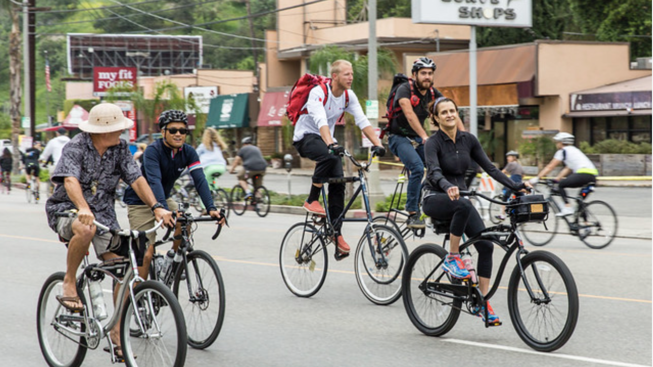 Members of ciclavia pedal the streets of los angeles
