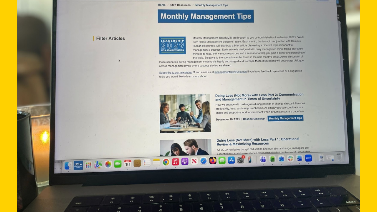 Monthly Management Tips site on a laptop