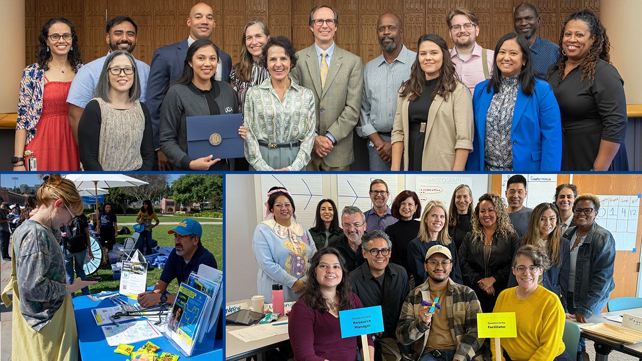 Grid of Administration employees enjoying each other's company