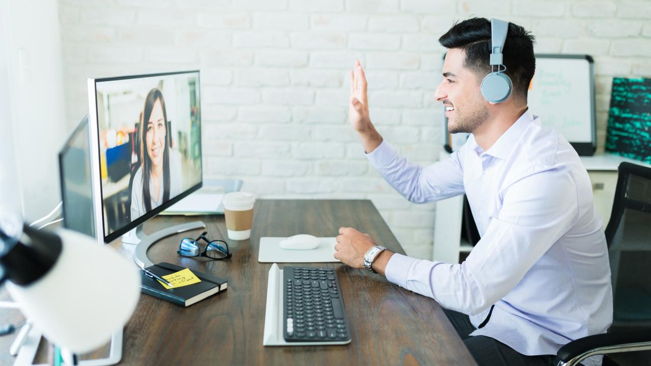 Virtual meeting with two employees