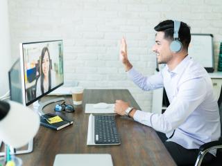 Virtual meeting with two employees